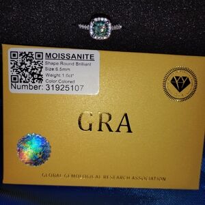 Colored Moissanite Halo Ring - Green Center Stone